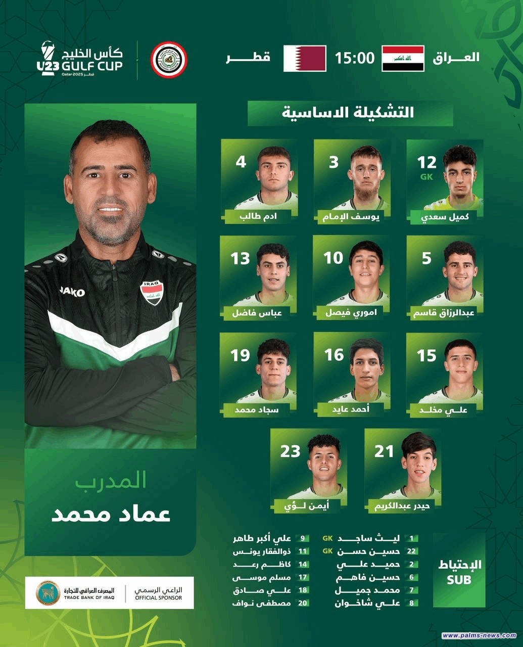 عماد محمد يعلن تشكيلة المنتخب الأولمبي لمواجهة قطر